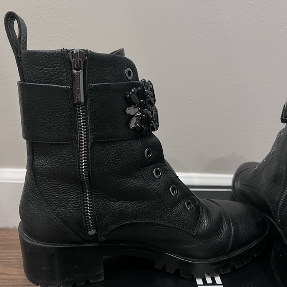 Karl Lagerfeld Black Embellished Combat Boots - Picture 5 of 5